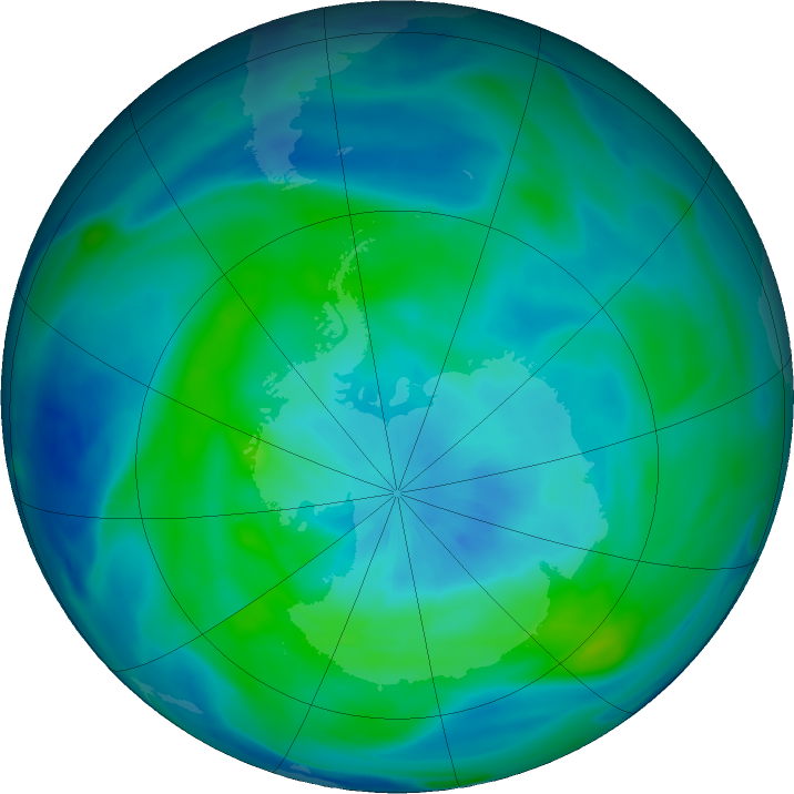Antarctic ozone map for 18 March 2020